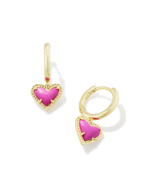 Ari Heart Gold Huggie Earrings Neon Pink Magnesite | Kendra Scott