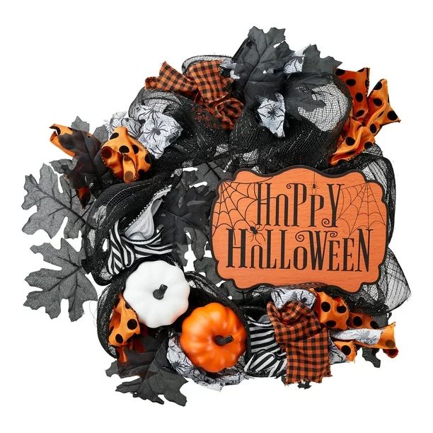 Way to Celebrate Halloween Polymesh Wreath, Happy Halloween, 16” Diameter - Walmart.com | Walmart (US)