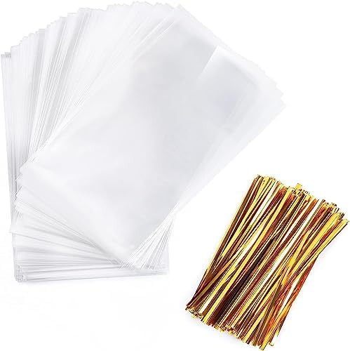 Brandon-super 100 Pcs 8 in x 6 in Clear Flat Cello Cellophane Treat Bags Good for Bakery,Popcorn,... | Amazon (US)