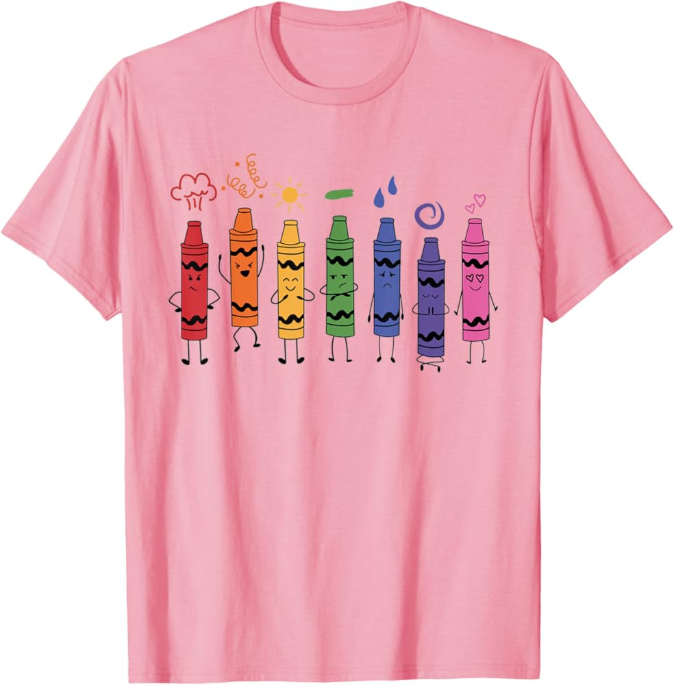 Womens Fashionable Crayon Mood Color Crayons Teacher Life T-Shirt | Amazon (US)
