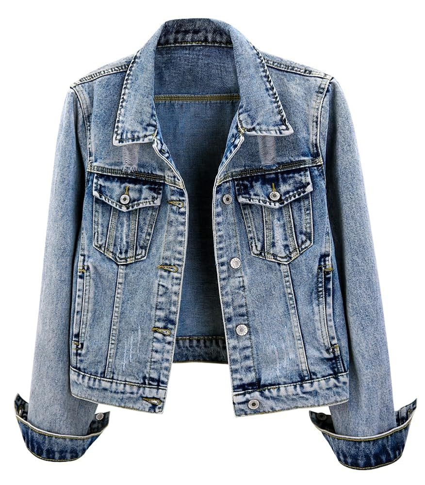 Kedera Womens Denim Jackets Distressed Ripped Long Sleeve Jean Jacket Coats | Amazon (US)