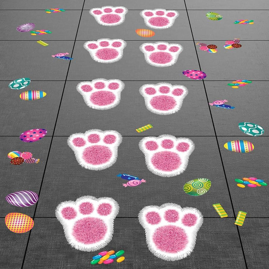 Easter Decorations Bunny Footprints Kit – 80 Total Paw Print Egg & Candy Floor Decals | Amazon (US)