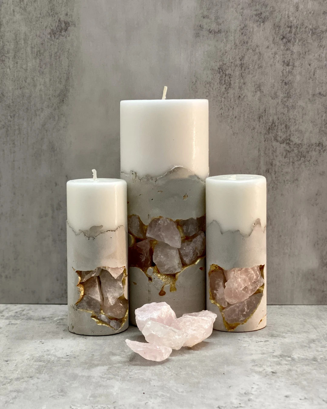 Rose Quartz Crystal-embedded Concrete Candle - Etsy | Etsy (US)