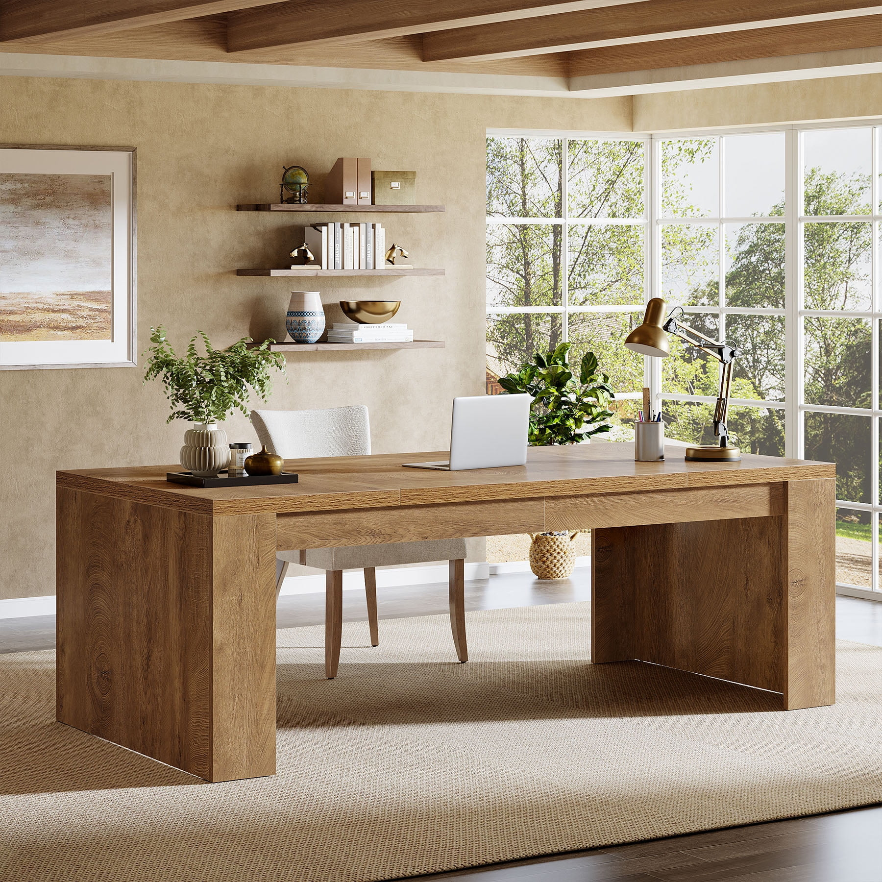 Tribesigns 70.9-Inch Wooden Executive Desk, Large Farmhouse Office Desk with Sturdy Double Pedest... | Walmart (US)