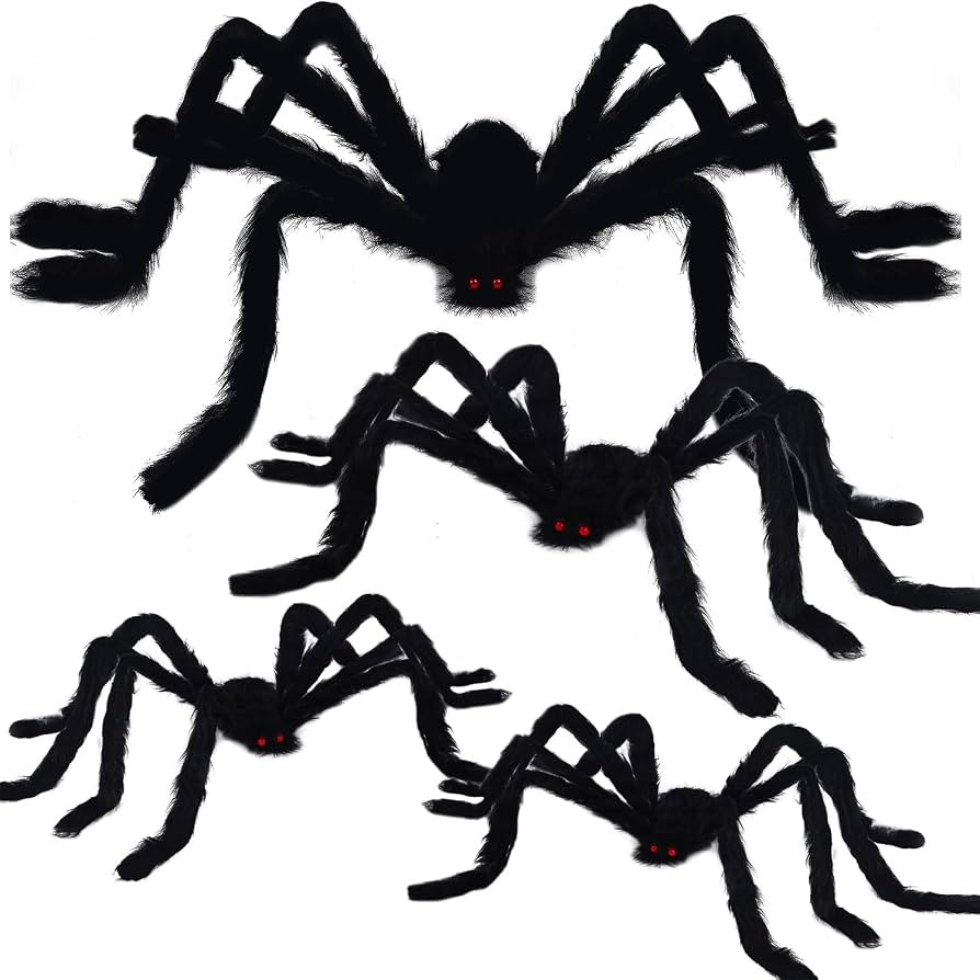 yosager Outdoor Halloween Decorations 4Pcs Realistic Giant Spiders, Huge Hairy Scary Halloween Sp... | Amazon (US)