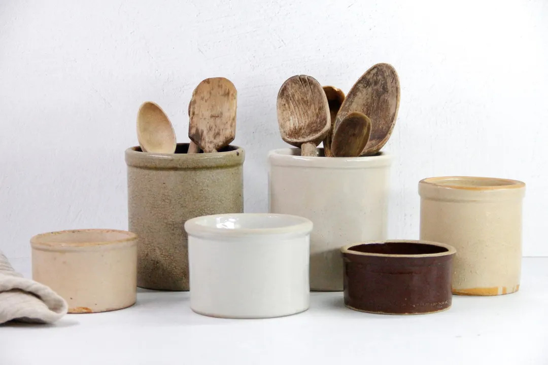 Assorted Antique Stoneware Crocks | Utensil Kitchen Decor - Etsy | Etsy (US)