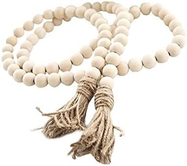 58Inch Long Wood Bead Garland with Large Bead 0.86Inch Farmhouse Beads Garland for Bedroom Wall H... | Amazon (US)