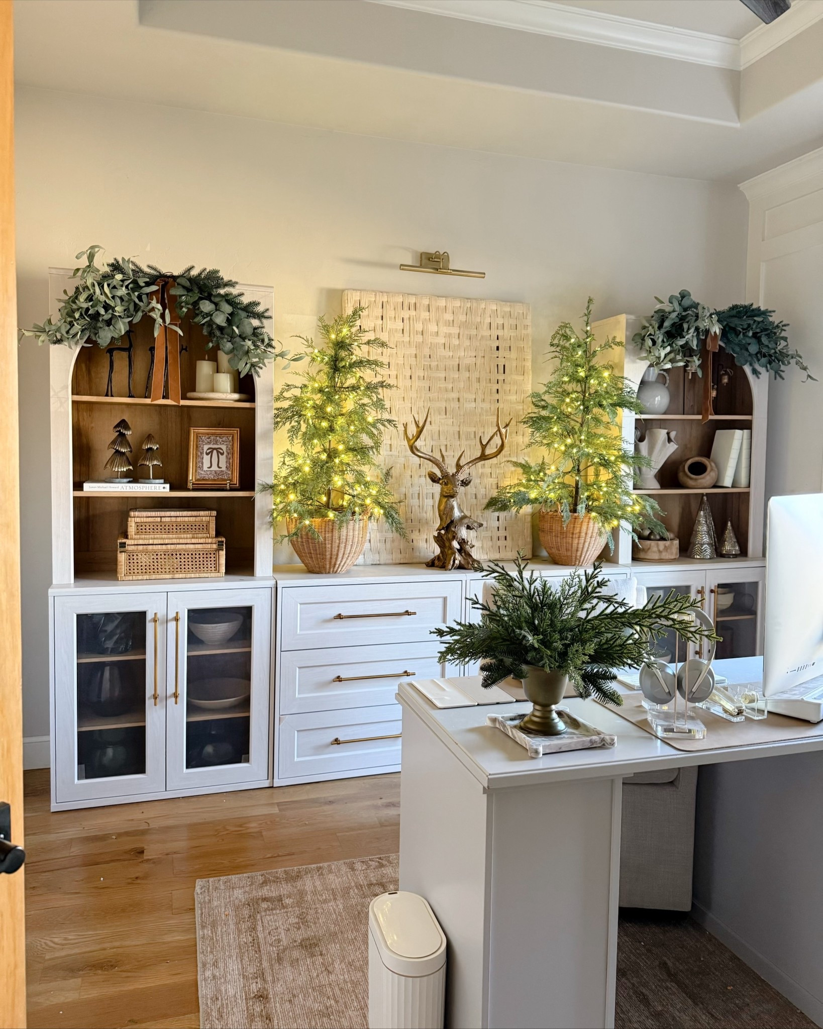 Transform your home office into a cozy Christmas space with neutral trees, greenery and soft lighting. Save this inspo and click to shop the look. Keywords: Christmas home office decor, cozy holiday ideas, neutral Christmas decor, small office styling, holiday trees, Amazon home finds.

#LTKSeasonal #LTKHome #LTKHoliday