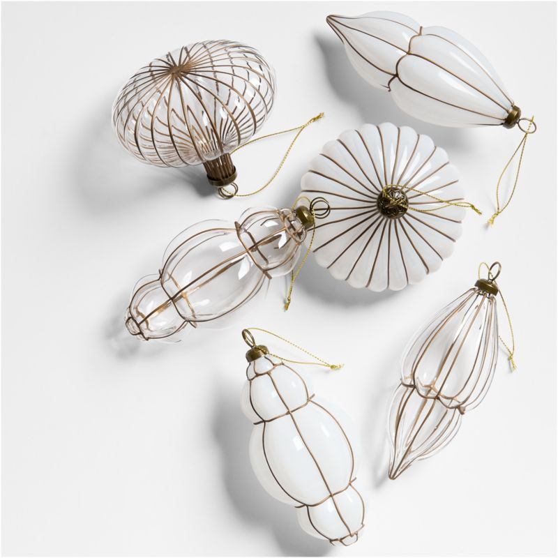 Blown Glass Lantern Christmas Tree Ornaments, Boxed Set of 6 | Crate & Barrel | Crate & Barrel