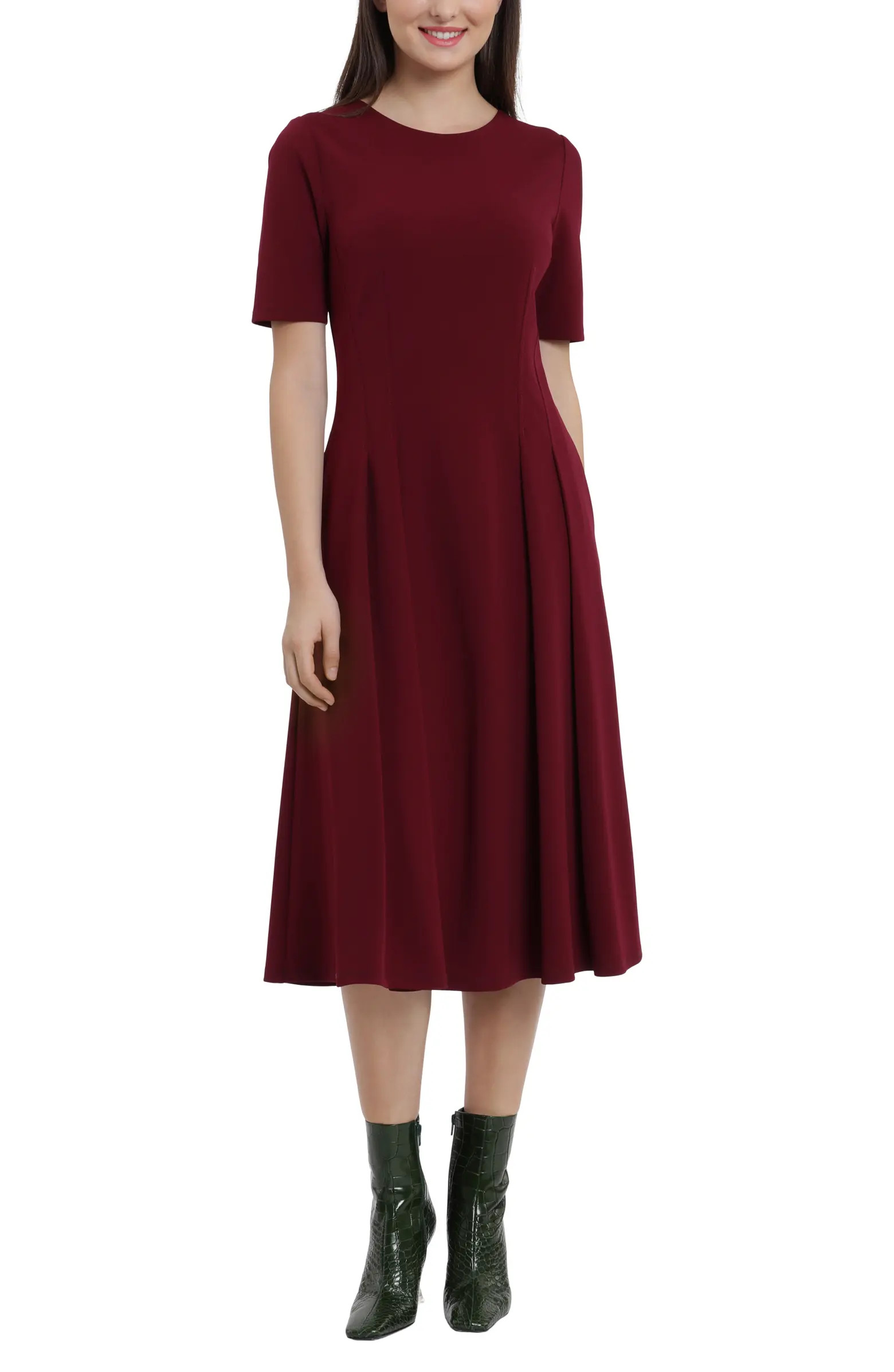 Double Pleat A-Line Midi Dress | Nordstrom