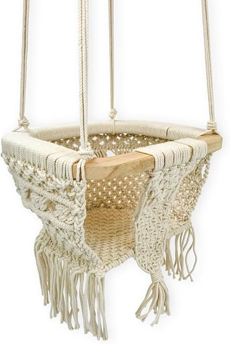 Finn + Emma - Handmade Macrame Baby Swing with Solid Wood Bar - Organic Baby Accessories - Handma... | Amazon (US)