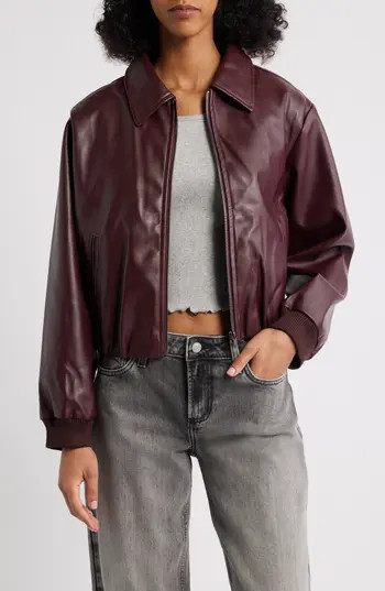 All in Favor Faux Leather Bomber Jacket in Deep Mahogany at Nordstrom Rack, Size Large | Nordstrom Rack