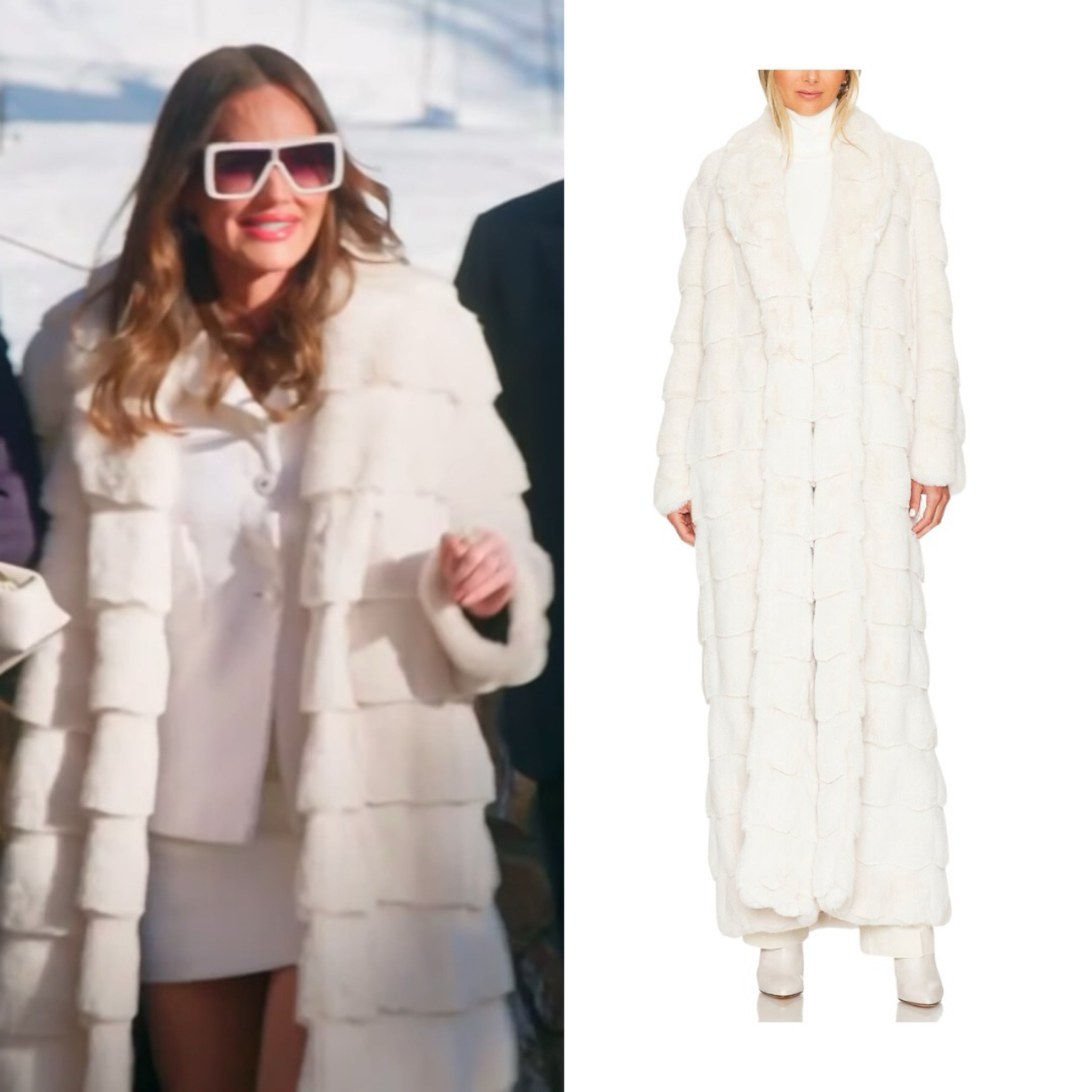 Meredith Marks’ White Long Faux Fur Coat