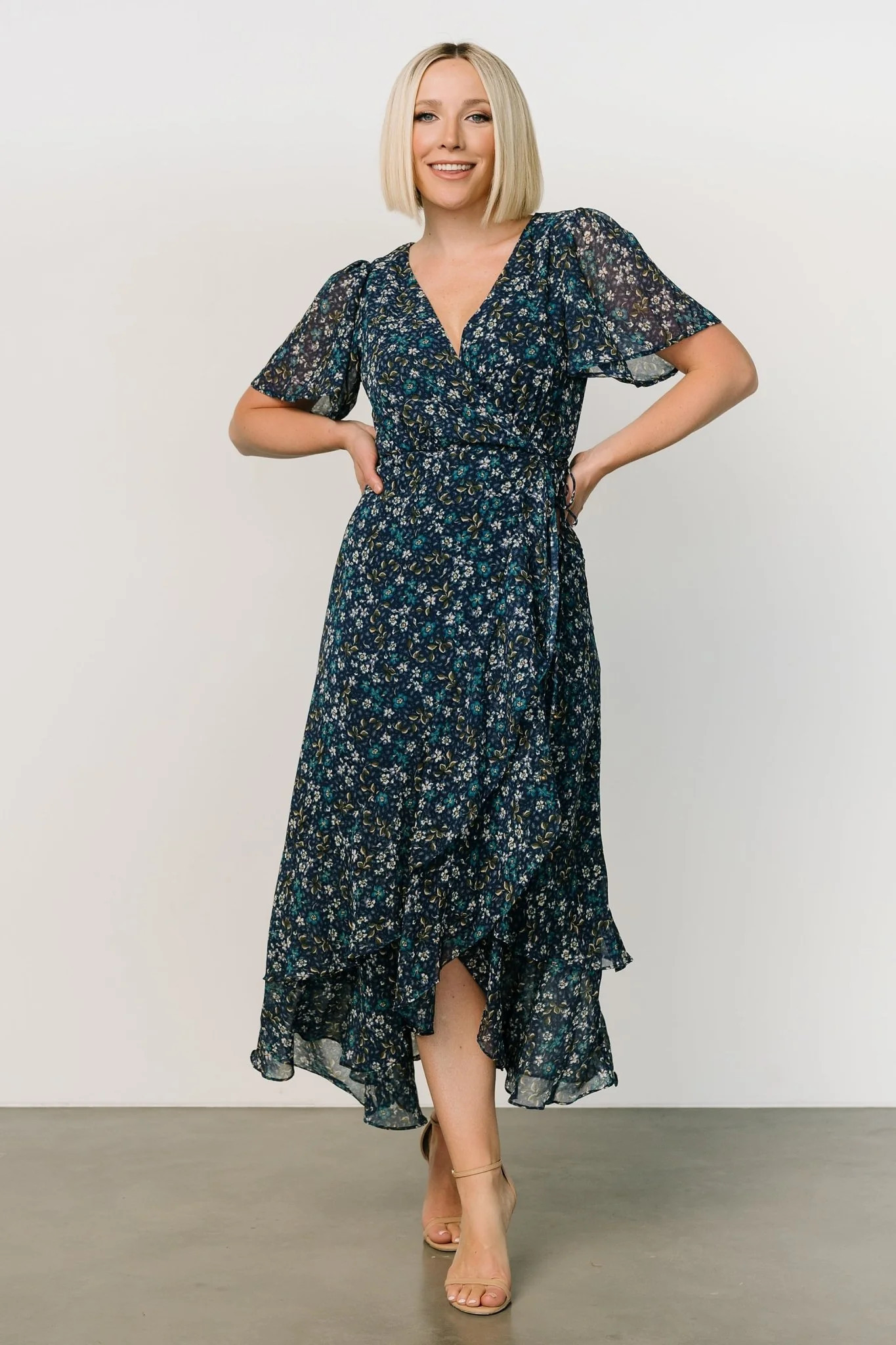 Bryson Wrap Maxi Dress | Deep Blue Multi | Baltic Born