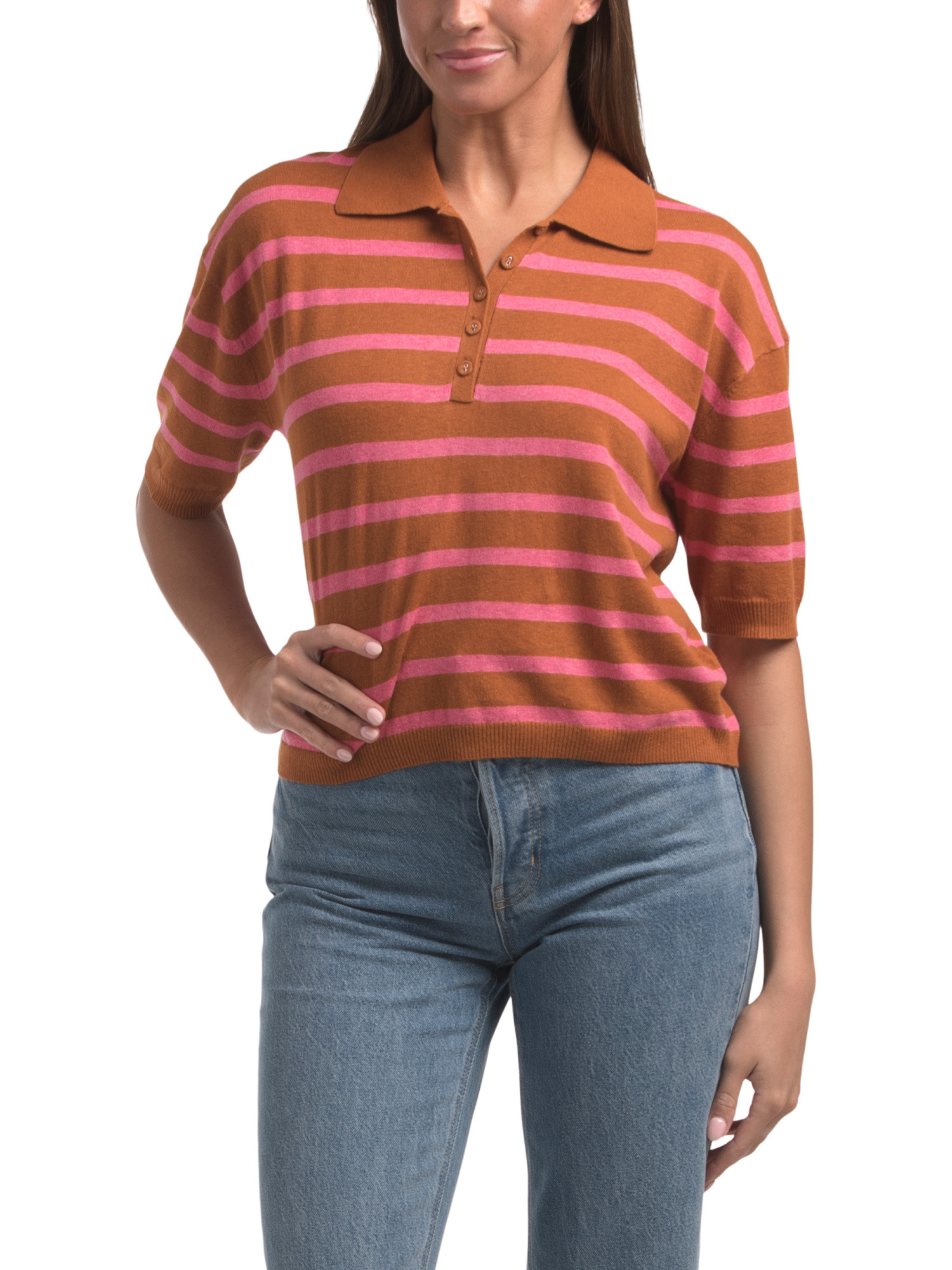Drop Shoulder Polo Neck Top | TJ Maxx