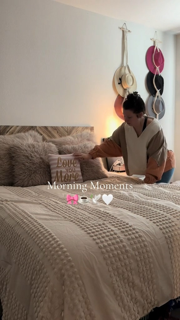 Peaceful morning! Just got a new comforter and headboard and love how it looks! Rio 🐶 is definitely not fond or mornings!

#LTKVideo #LTKsalealert #LTKhome