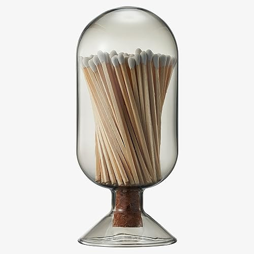 Includes 100 Match Sticks Glass Match Cloche with Striker - Smoke Grey with Cork Stopper - Perfect Fireplace, Home, Living Room, Office, Decor Candle Matches Gifts for Women Her - 6.7" H X 3" | Amazon (US)