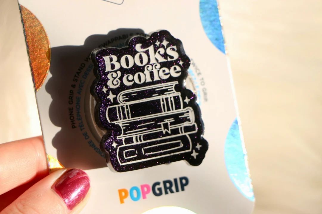 Books & Coffee Bookish Resin Phone Grip With Iridescent Purple - Etsy | Etsy (US)