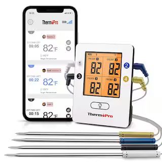 ThermoPro TP25 Rechargeable 500 ft. Wireless Bluetooth Grill Thermometer with 4-Temperature Probe... | The Home Depot