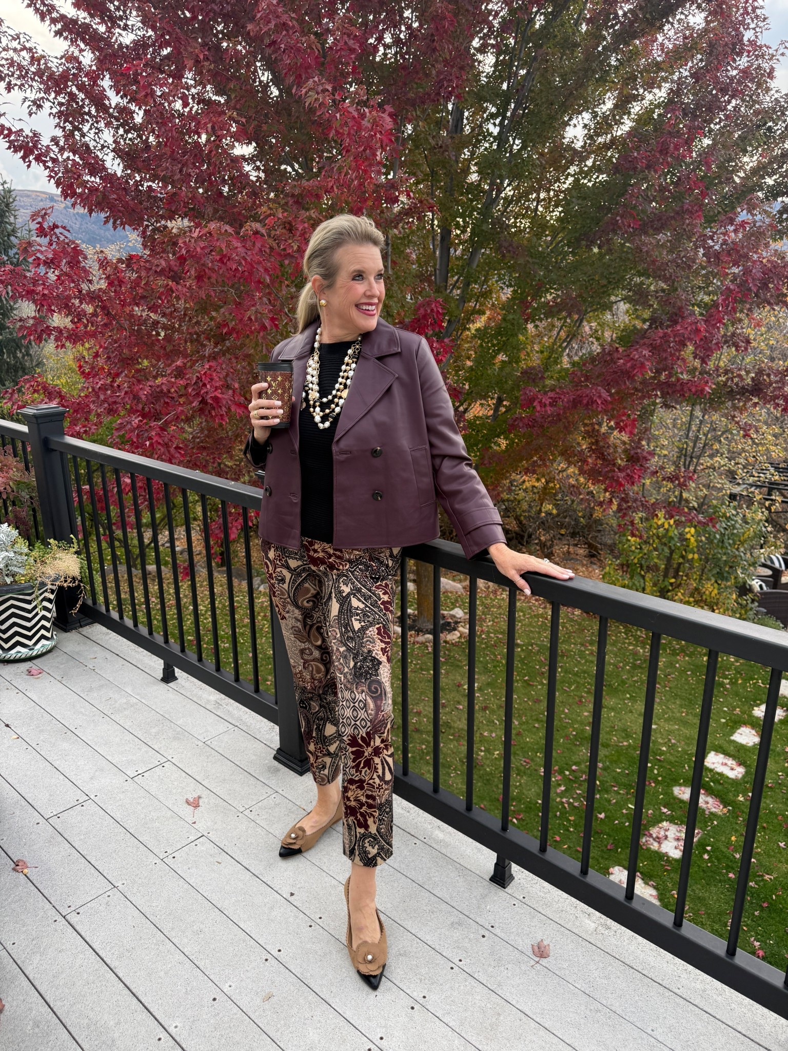 Chico’s for Fall and can take you from casual days to Thanksgiving dinner.

Cropped Burgundy leather trench coat tts in a Chicos 0 tts 

Black cashmere bat wing sweater tts 

Beautiful channel vibe multi chain necklace 

Beautiful jewel tone paisley girlfriend straight leg jeans tts in a Chicos 0 (4) tts 

Pointed cap toe ballet flat with rose pearl  tts  so comfy 

#LTKSaleAlert #LTKStyleTip #LTKOver40