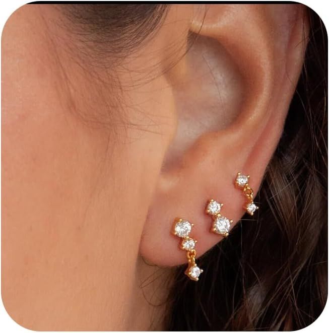 Gold Earrings for Women, Dainty Gold Earrings Set 14K Gold Plated Small CZ Star Butterfly Stud Ea... | Amazon (US)