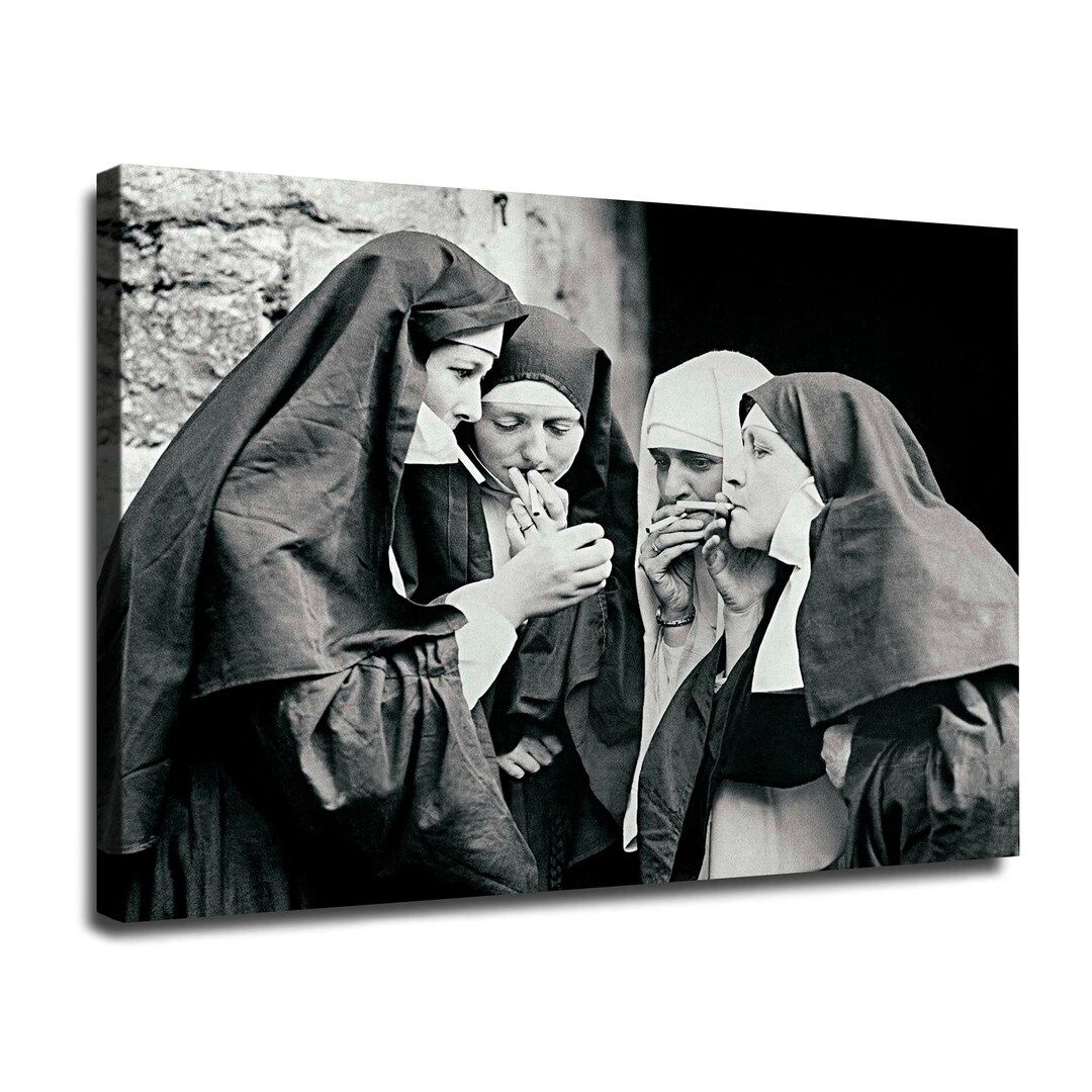 Smoking Nuns, Vintage Photo Canvas Wall Art Print, Canvas Framed Art, Various Sizes | Etsy (US)