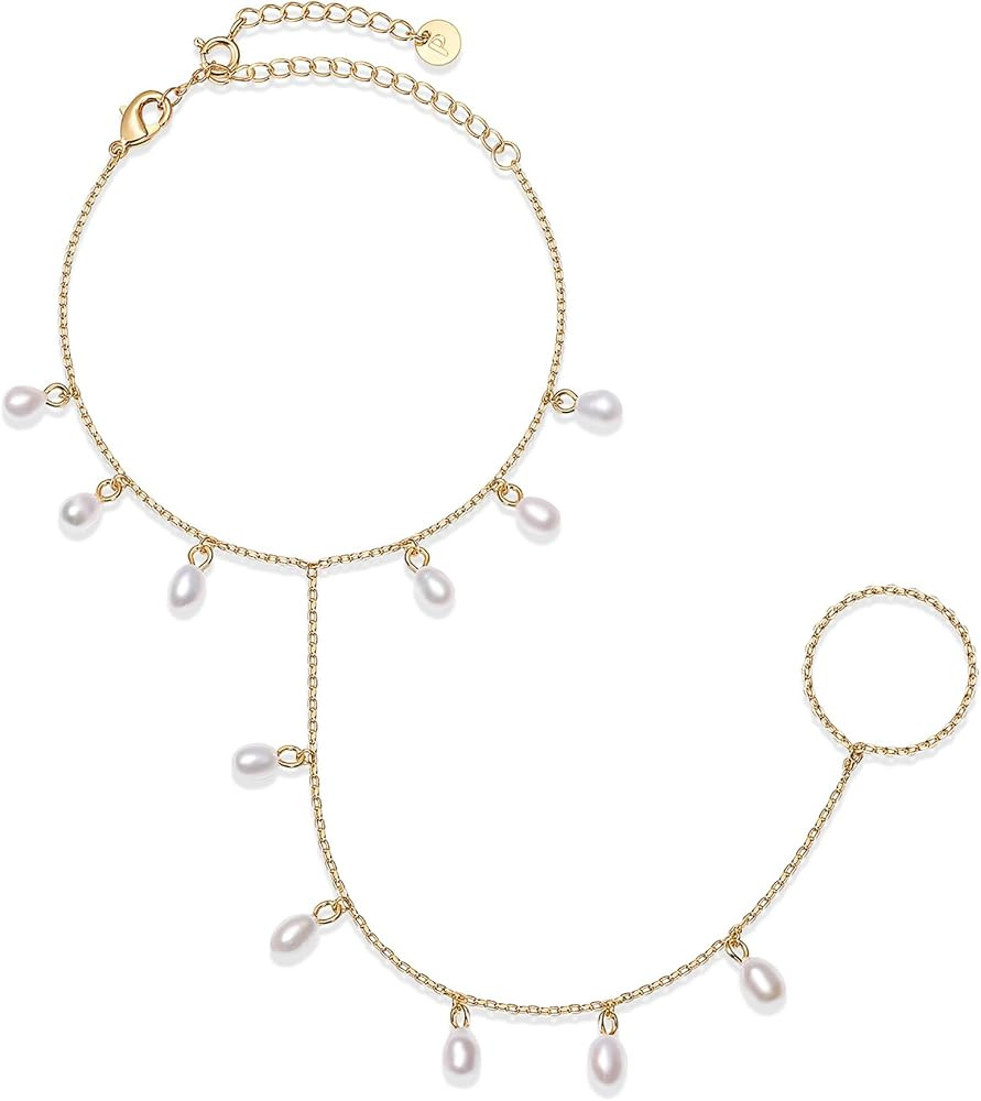 PAVOI 14K Gold Plated Hand Chains for Women - Adjustable Hand Chain Bracelet and Ring - Trendy Go... | Amazon (US)