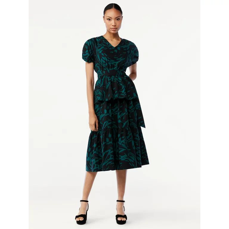 Scoop Women's Midi Dress with Ruched Sleeves | Walmart (US)
