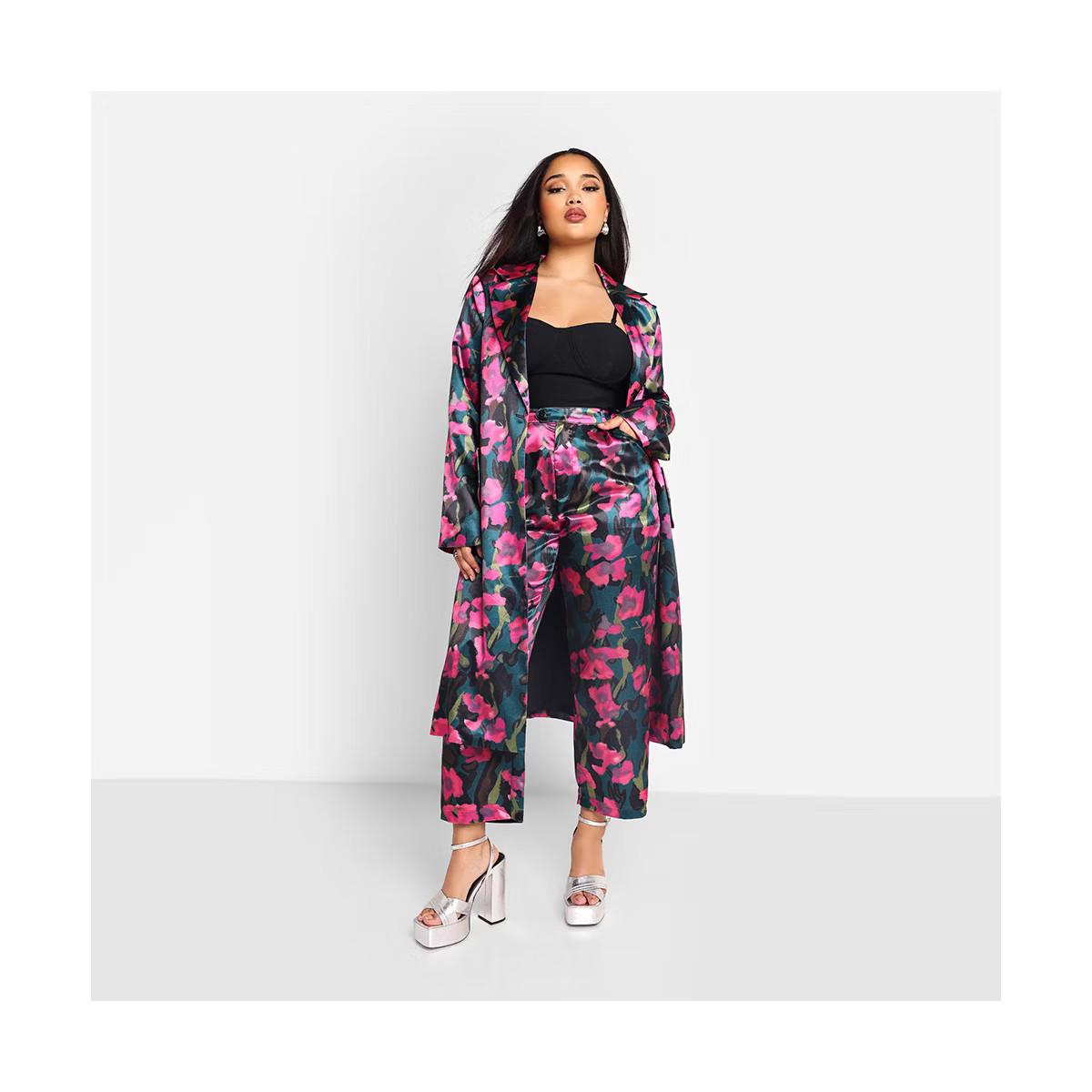 Rebdolls Women's Venus Floral Print Satin Longline Blazer | Target