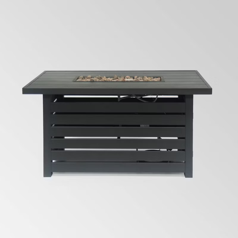 Rene Rectangular 47.25" Iron Gas Fire Pit Matte Black - Christopher Knight Home | Target