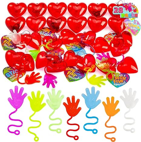 JOYIN 28 Pack Valentine's Day Sticky Hands with Cards, Classroom Exchange Gift for Kids, Classroo... | Amazon (US)