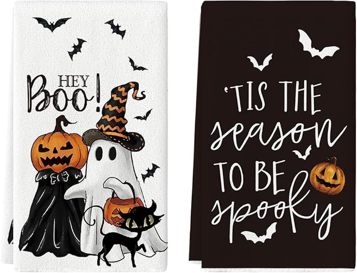 Artoid Mode Ghost Pumpkins Bats Cat Hey Boo Halloween Kitchen Towels Dish Towels, 18x26 Inch Seasonal Decoration Hand Towels Set of 2 | Amazon (US)