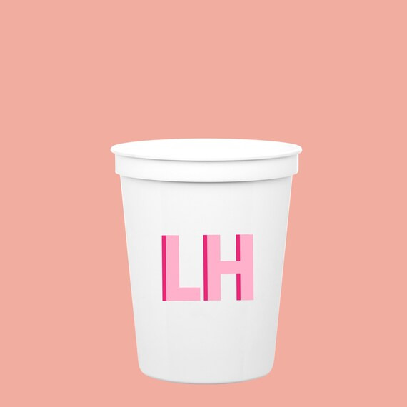 Monogrammed Cup, Plastic Cup with Initials, Custom Plastic Stadium Cup, Bachelorette Party Favor | Etsy (US)