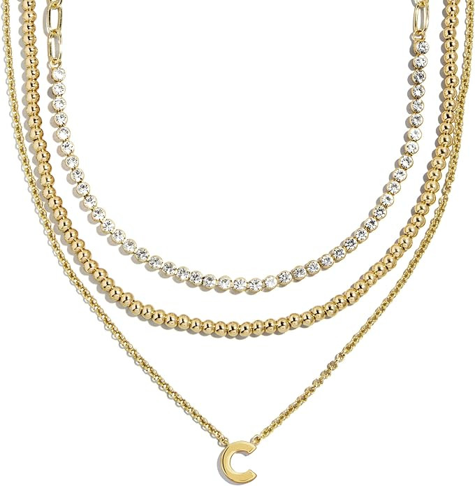 BaubleBar Kenna Pre-Layered Initial Necklace, Gold-Plated, Fashion Jewelry, Gifts for Women, Beau... | Amazon (US)