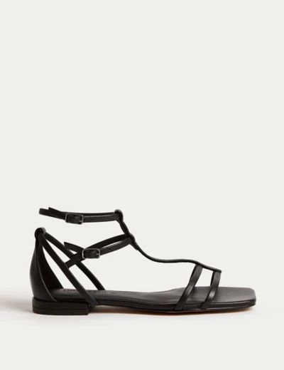 Leather Metallic Strappy Flat Sandals | Marks & Spencer (UK)