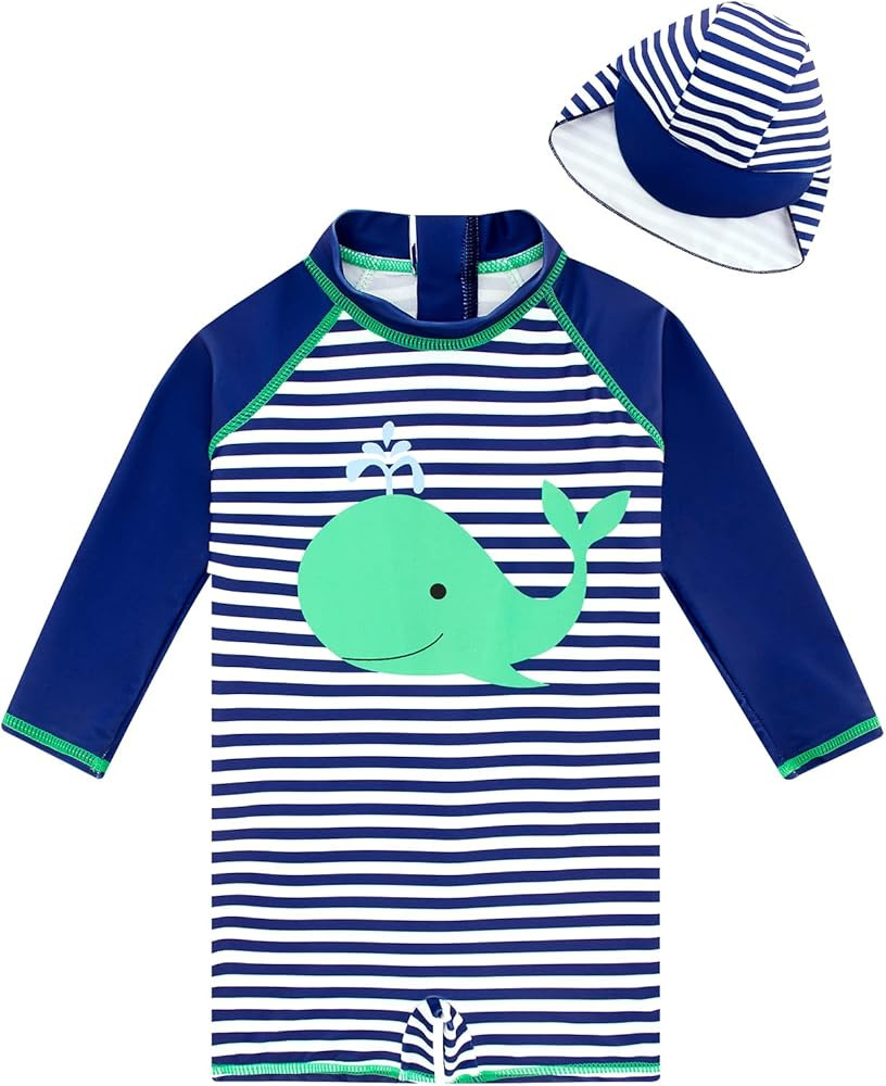 uideazone Little Boys Long Sleeve One Piece Swimsuit Rash Guard with Sun Hat UPF 50+ Sun Protecti... | Amazon (US)