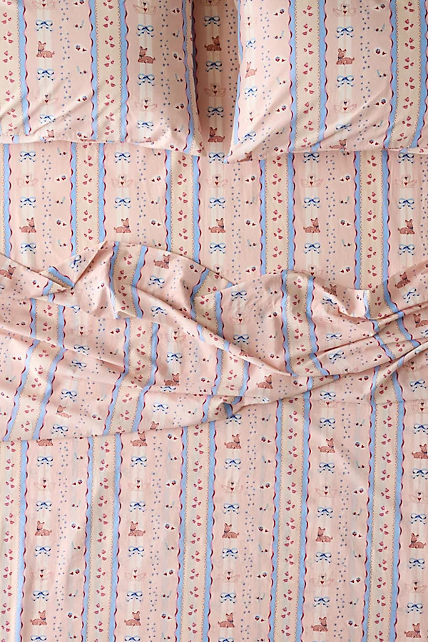 Molly Floral Stripe Patterned Core Sheet Set in Pink at Urban Outfitters | Urban Outfitters (US and RoW)
