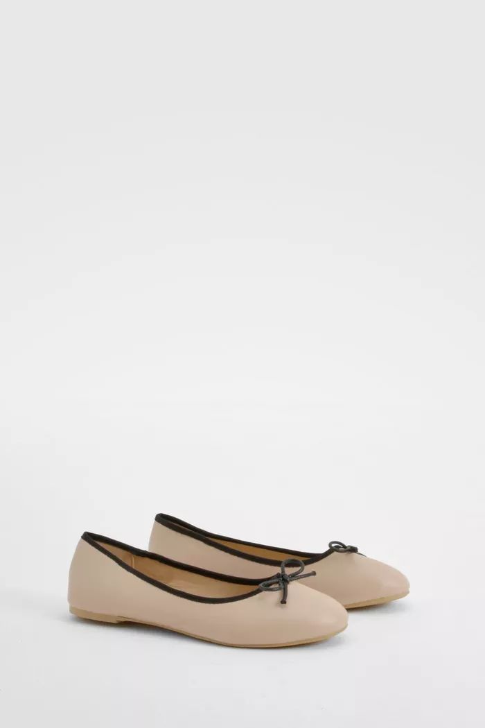 Wide Fit Contrast Bow Detail Ballets | boohoo (US & Canada)
