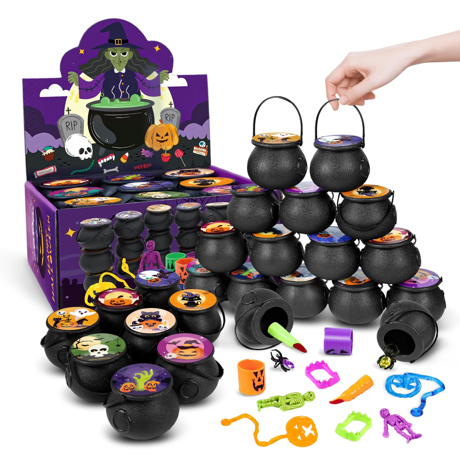 144Pcs Halloween Party Favors for Kids, 18 Prefilled Mini Plastic Witch Cauldron Halloween Goodie... | Amazon (US)