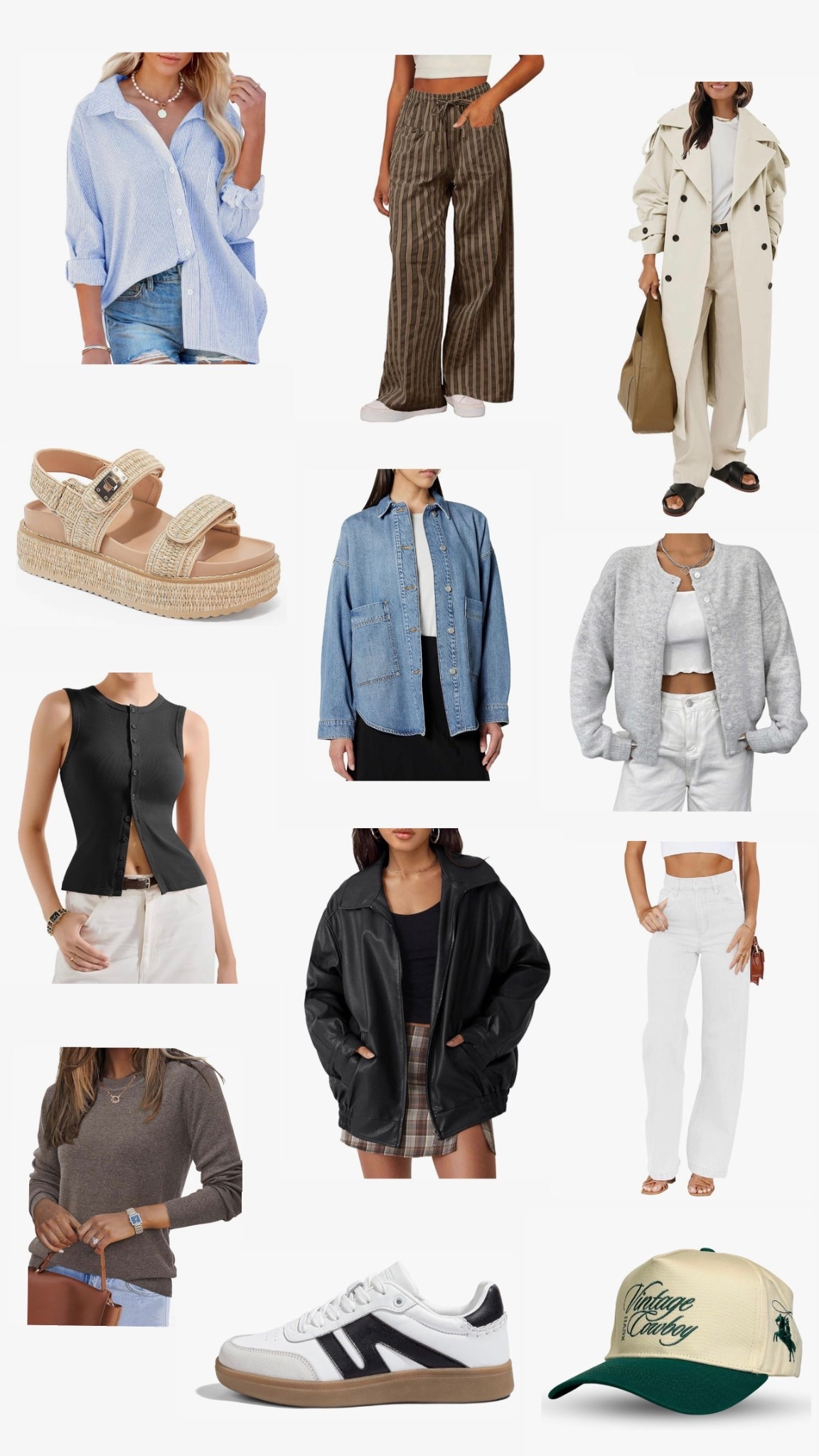 Spring capsule wardrobe from amazon

Barrel jeans sandals cardigan striped white pants leather jacket denim shirt samba look alikes button up shirt trucker hat sweater linen pants

#LTKSpringSale #LTKStyleTip #LTKFindsUnder100