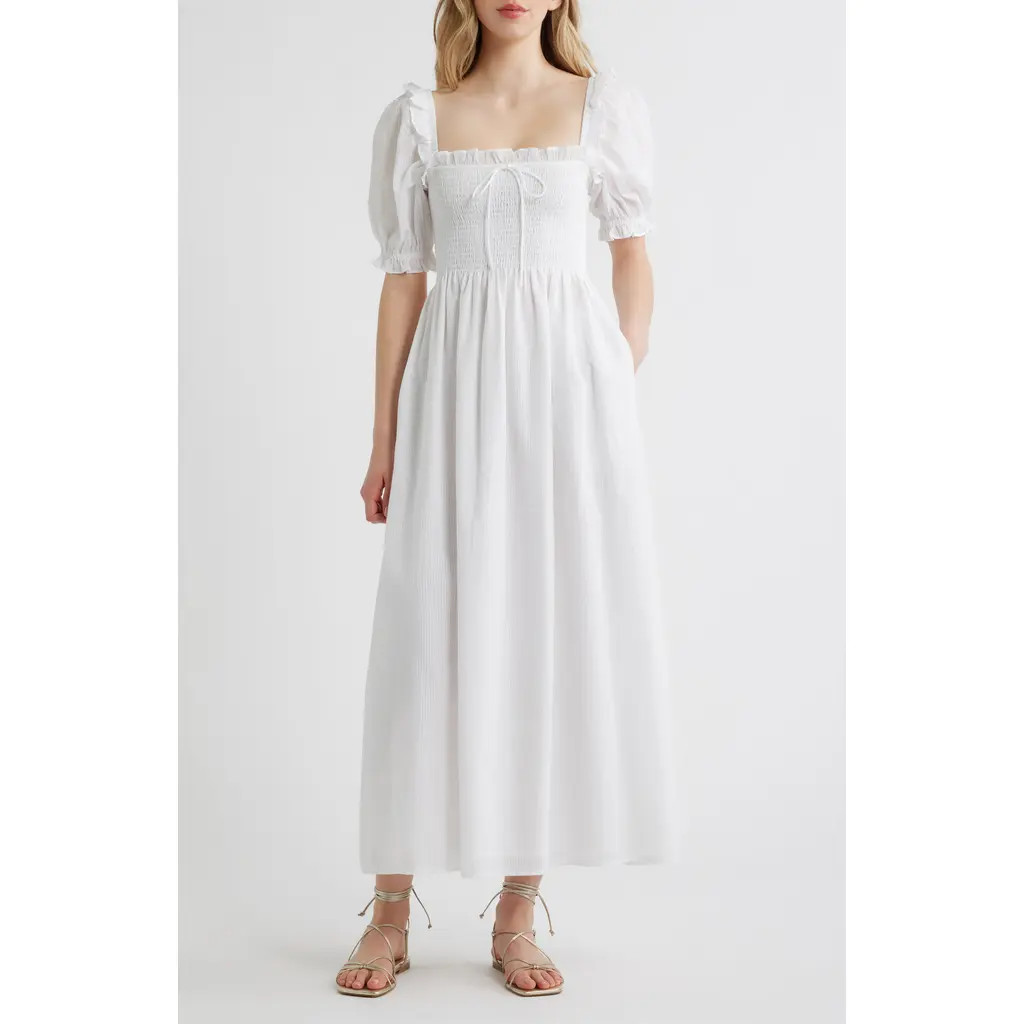 Hill House Home The Scarlett Nap® Fit & Flare Midi Dress in White at Nordstrom, Size X-Small | Nordstrom