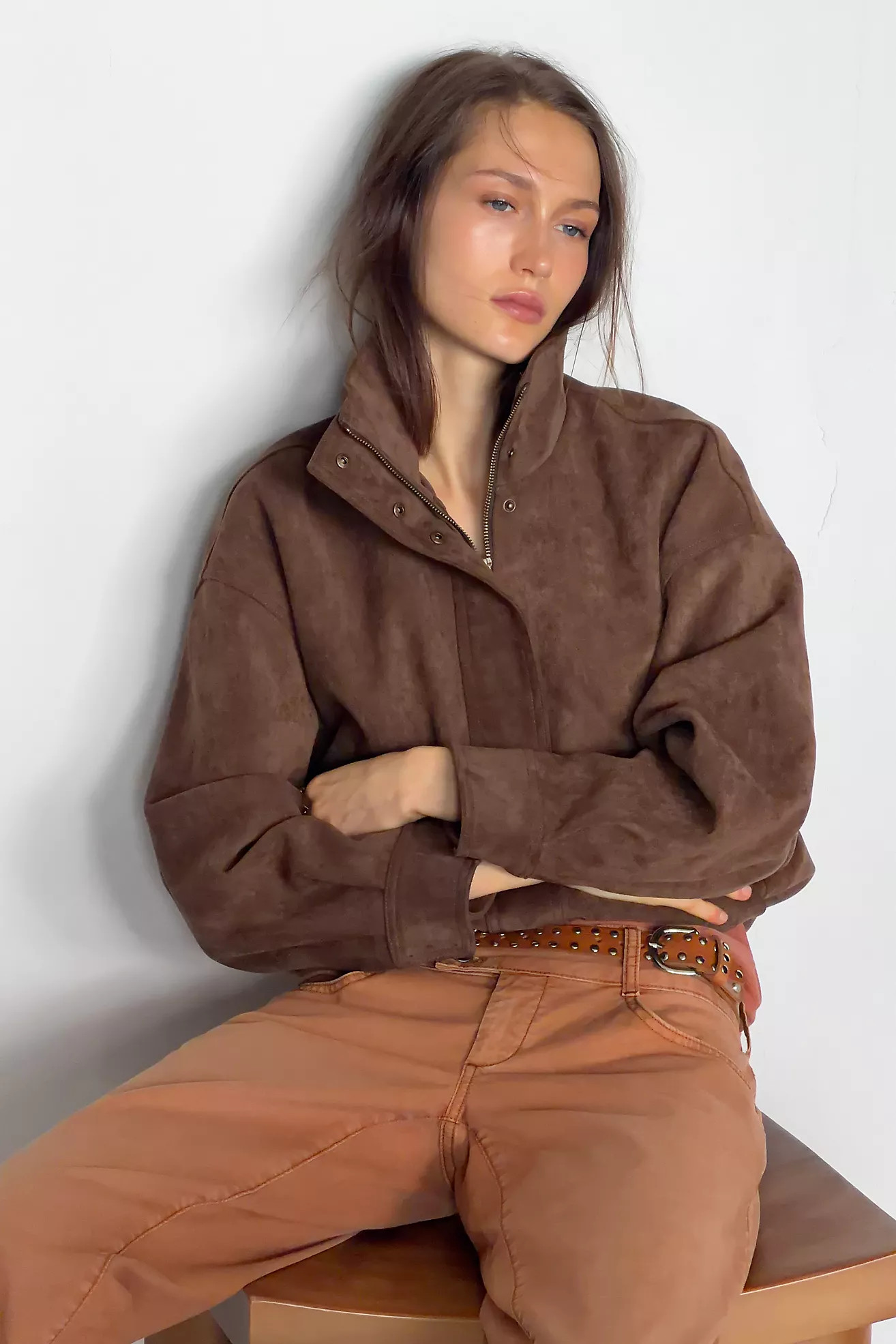 Maeve Imara Faux-Suede Funnel-Neck Jacket | Anthropologie (US)