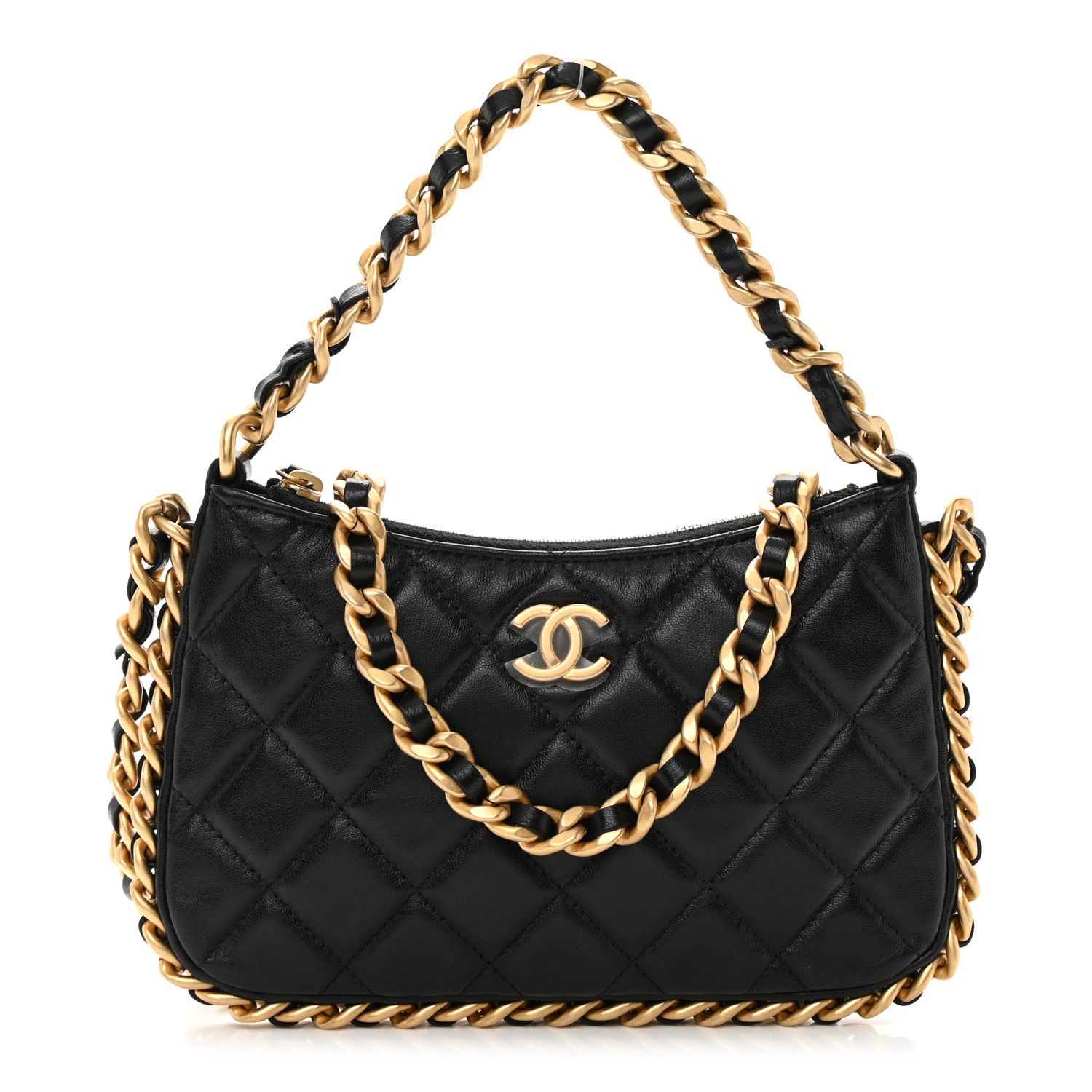 Lambskin Quilted Chain Around Hobo Black | FASHIONPHILE (US)