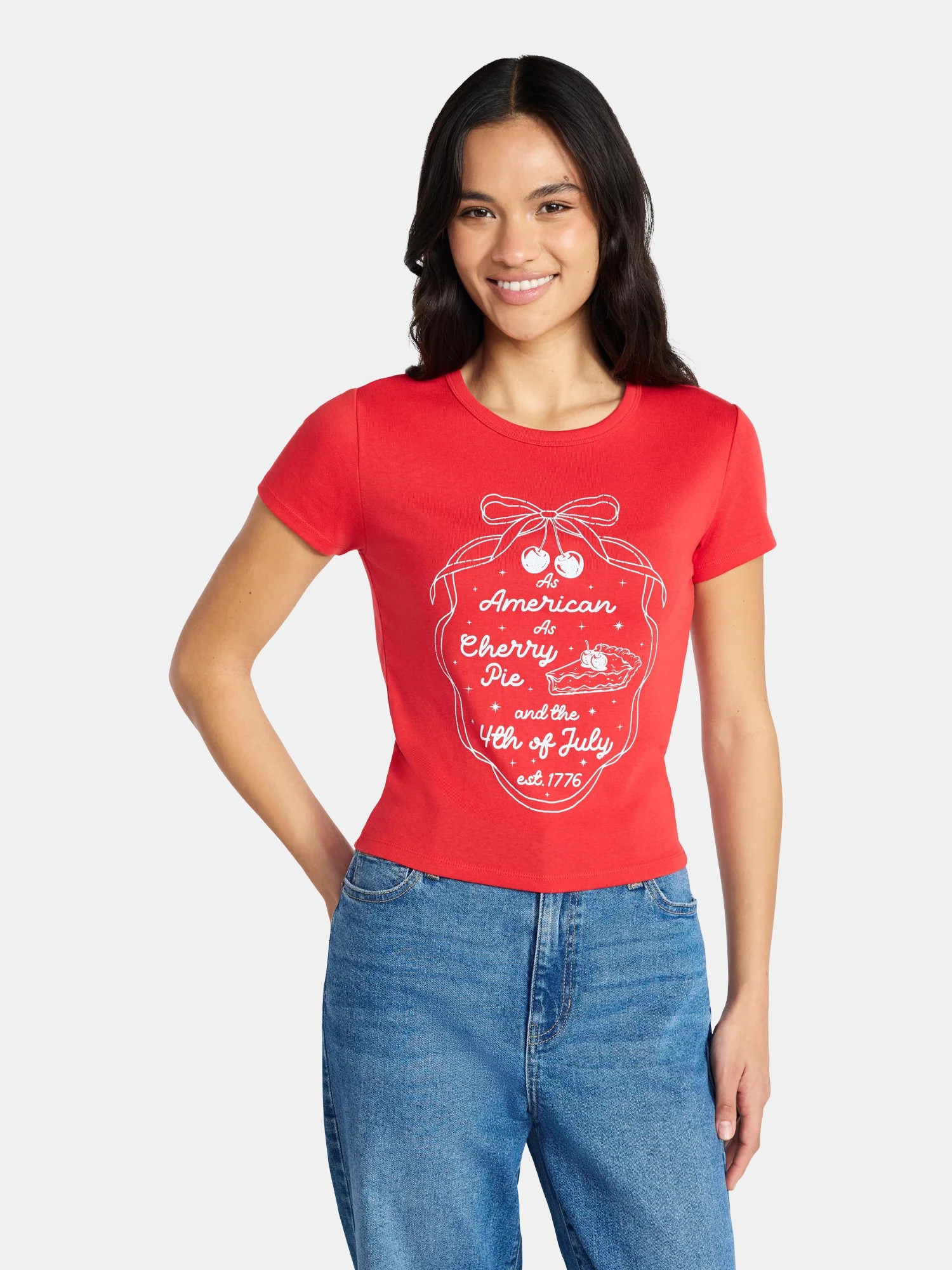 Social Edition Women's American Cherry Pie Graphic Tee with Short Sleeves, Sizes XXS-XXL | Walmart (US)