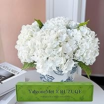 YalzoneMet 4Pcs Real Touch Hydrangea White Artificial Flowers 21'' Faux Latex Big Hydrangea Flowe... | Amazon (US)