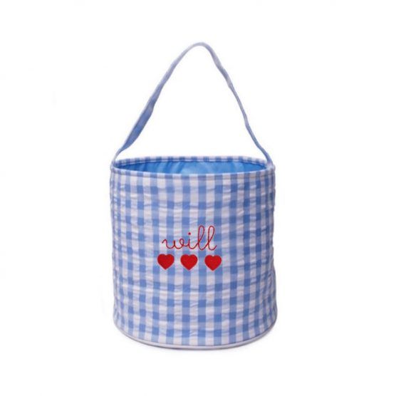 The Bella Bean Shop Personalized Valentine’s Day Bucket – Blue Gingham | The Tot