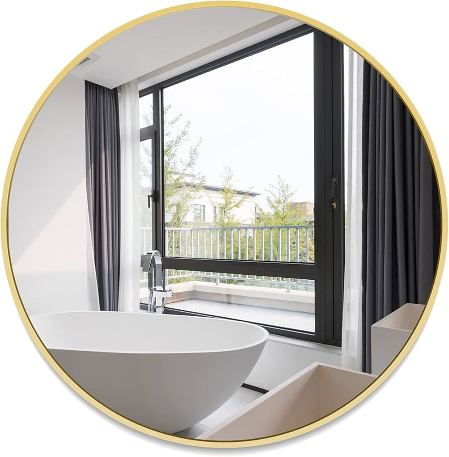 Gold Round Mirror, 20 Inch Round Wall Mirror, Metal Framed Round Bathroom Mirror, Circle Mirror W... | Amazon (US)