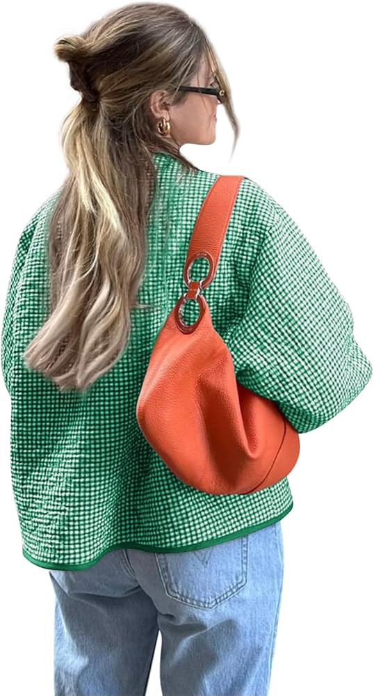 Yousify Womens Jackets Fall Fashion 2025 Crew Neck Quilted Plaid Jacket Full Zipper Coats S-2XL | Amazon (US)