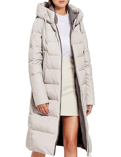 Xuehaya Women Long Puffer Coat Quilted Hooded Winter Jackets Warm Midi Length Puffy Coats with Pockets(Beige-XL) | Amazon (US)