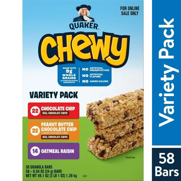 Quaker Chewy Granola Bars, 3 Flavor Variety Pack (58 Pack) - Walmart.com | Walmart (US)
